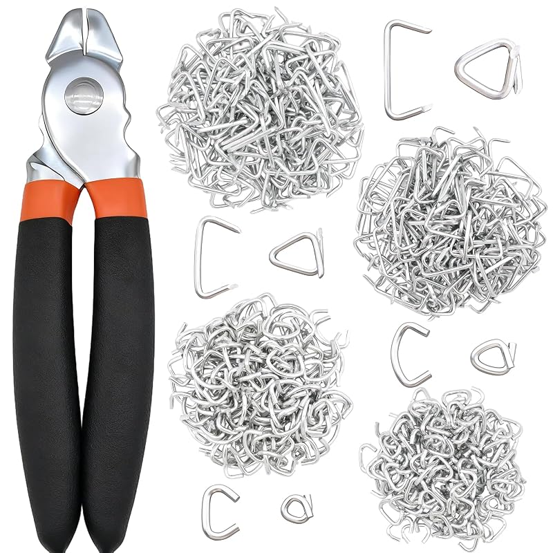 Kit de Alicate Reto para Anéis de Retenção com 600 Anéis Galvanizados para Tapeçaria Automotiva, Cercas e DIY – 601 Peças