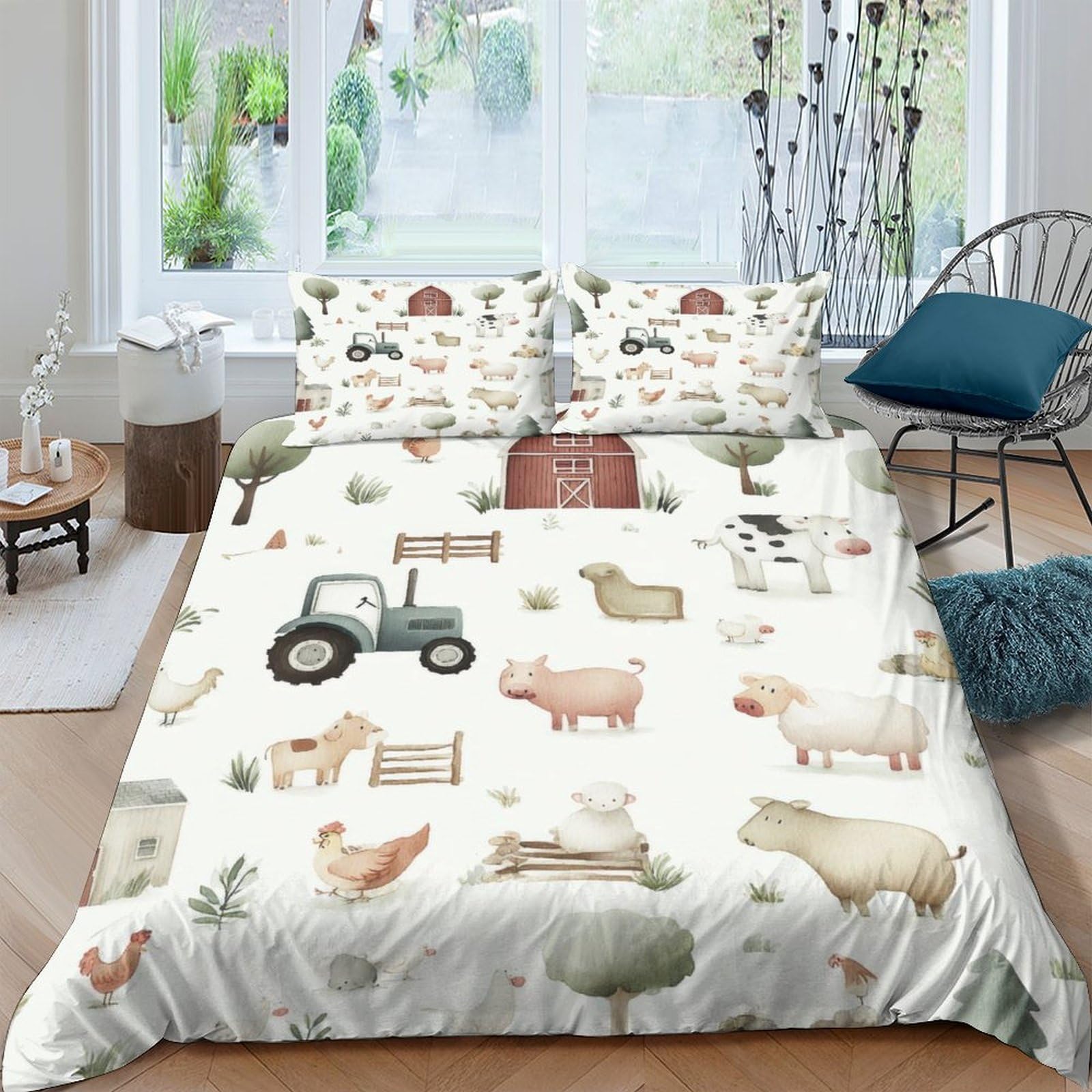 Ctjqhvkz Style-7 3D Printed Farm Tractor Fitted Sheet Microfiber Animal Pattern Mattress Cover Bedroom Decor Machine Washable Single（135X200cm）