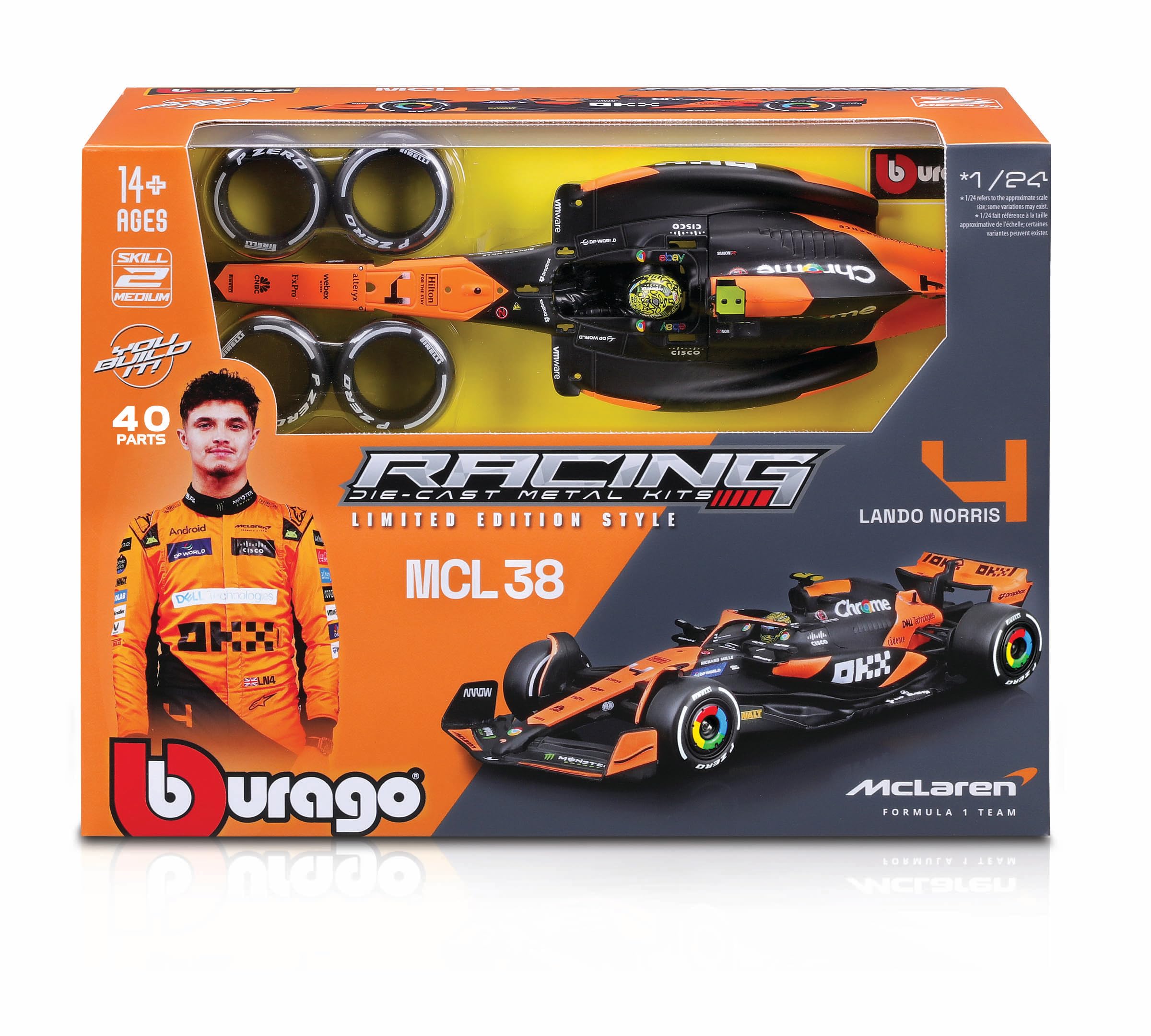 Amazon.com: Bburago 1:24 2024 Race McLaren MCL38 Model Kit with