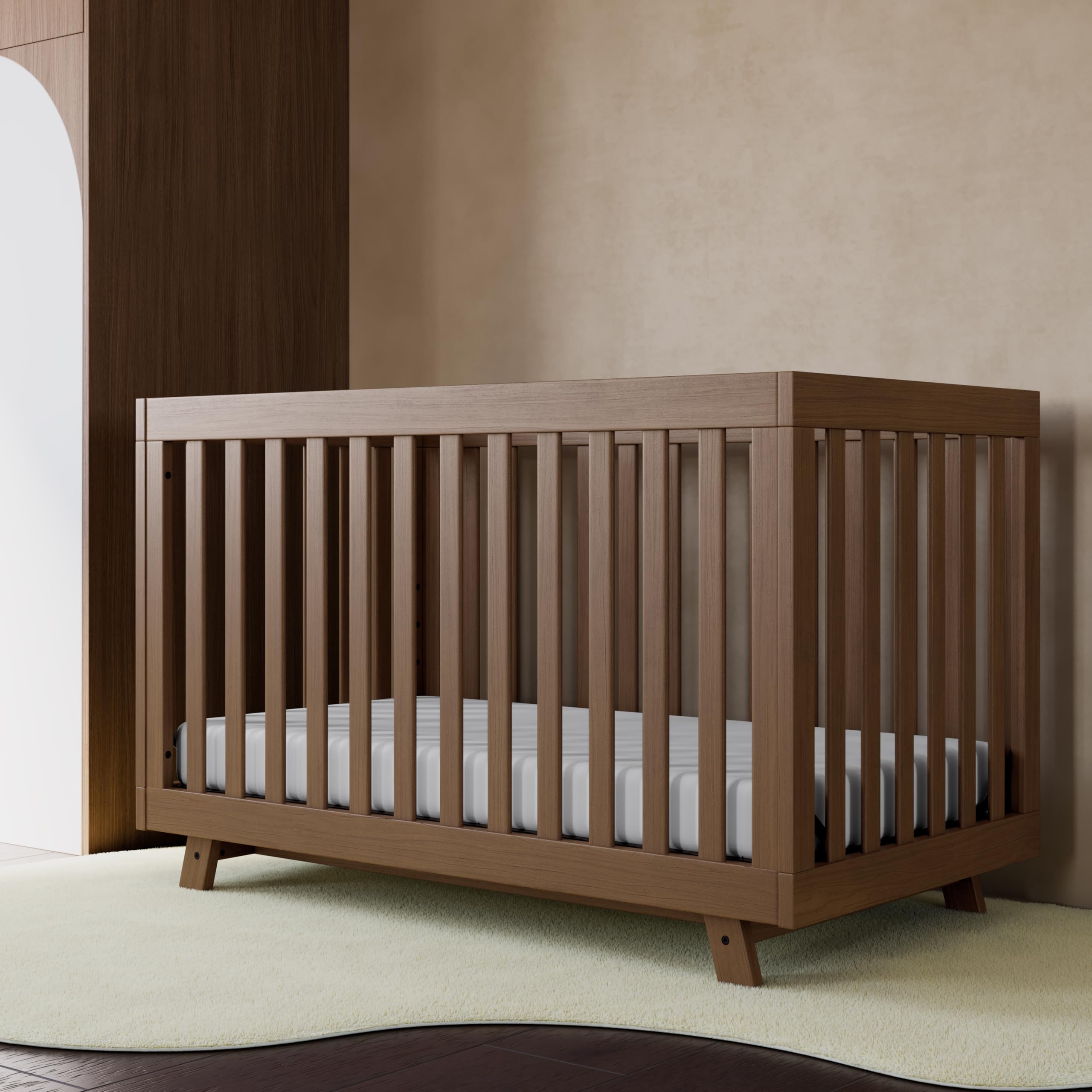 storkcraft beckett 3-in-1 convertible crib, hazelnut | greenguard gold certified, fits standard baby crib mattress, converts to toddler bed and daybed, 4 mattress heights