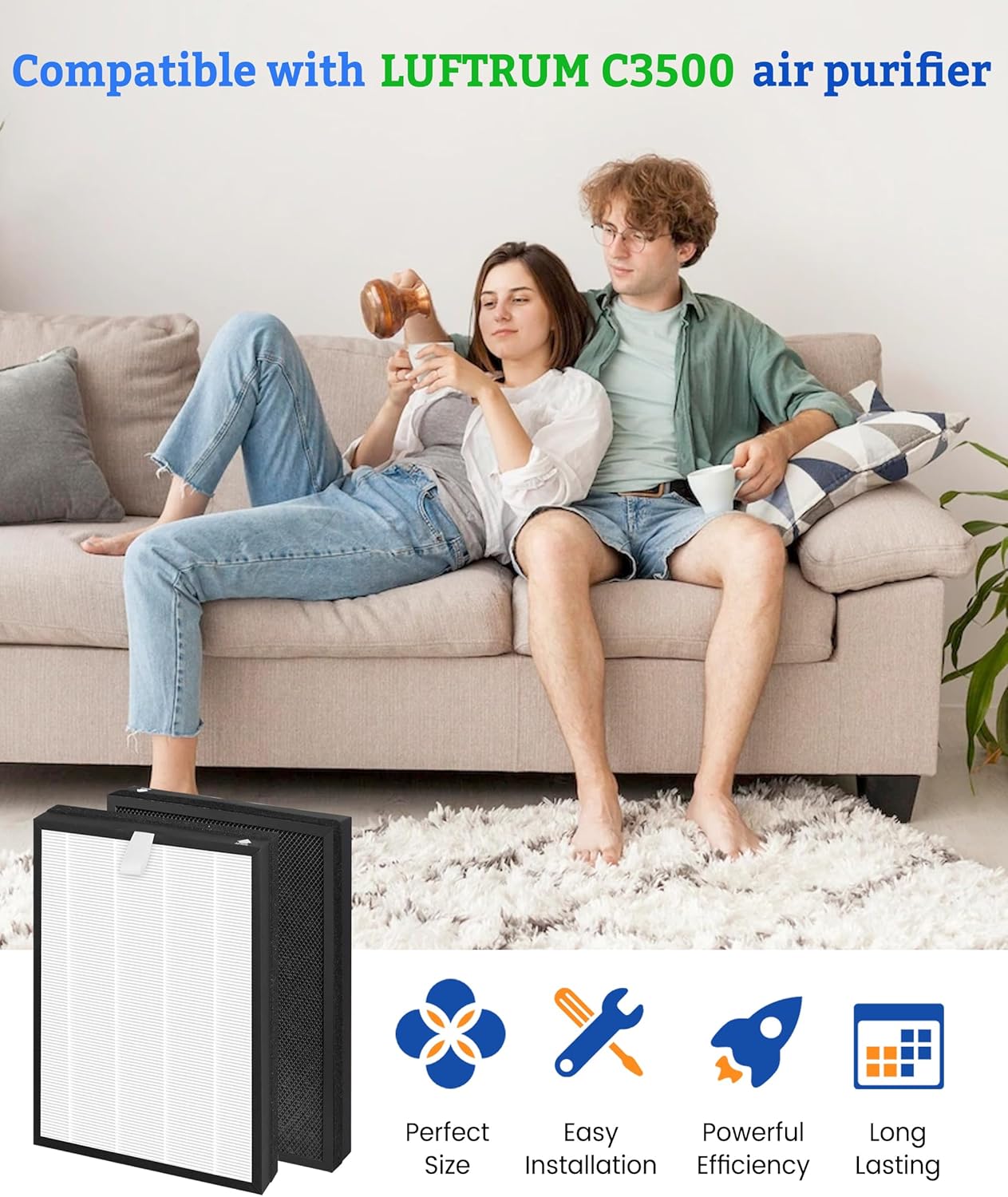 C3500 Replacement Filters Compatible with LUFTRUM C3500 Air Purifier, 3-Stage Filtration with Activated Carbon, 2 Counts - Image 2
