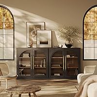 Vista 36 de BELLEZE Aparador Modular Acanalado Buffet con Almacenamiento, Mesa Consola Moderna de Mediados de Siglo con Puertas Arqueadas Simétricas, Elegante