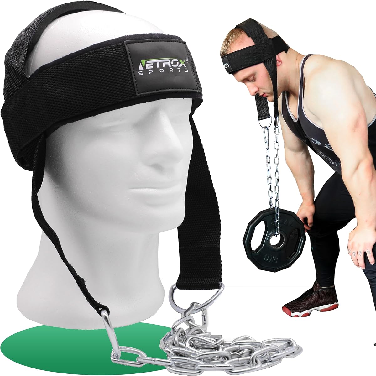 NetroxSports – Nackentrainer zur Stärkung des Nacken & Halsbereiches – Mit verstellbares Kopfgeschirr – Neck Trainer für Bodybuilding, Kraftsport, Boxen, Gewichtheben, Boxing Equiment & Kampfsport