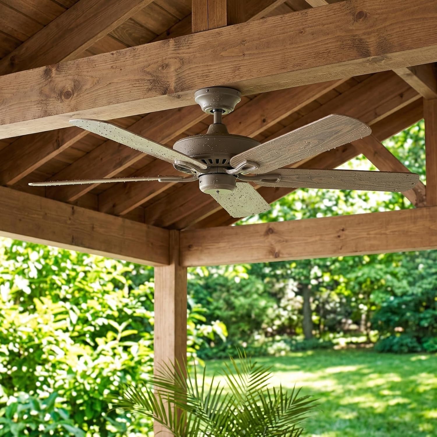 NUOBESTY Ceiling Fan Replacement Blades Khaki 21 Inch Plastic Fan Blade with Wood Grain Finish Waterproof Outdoor Indoor Parts for Home Office Patio