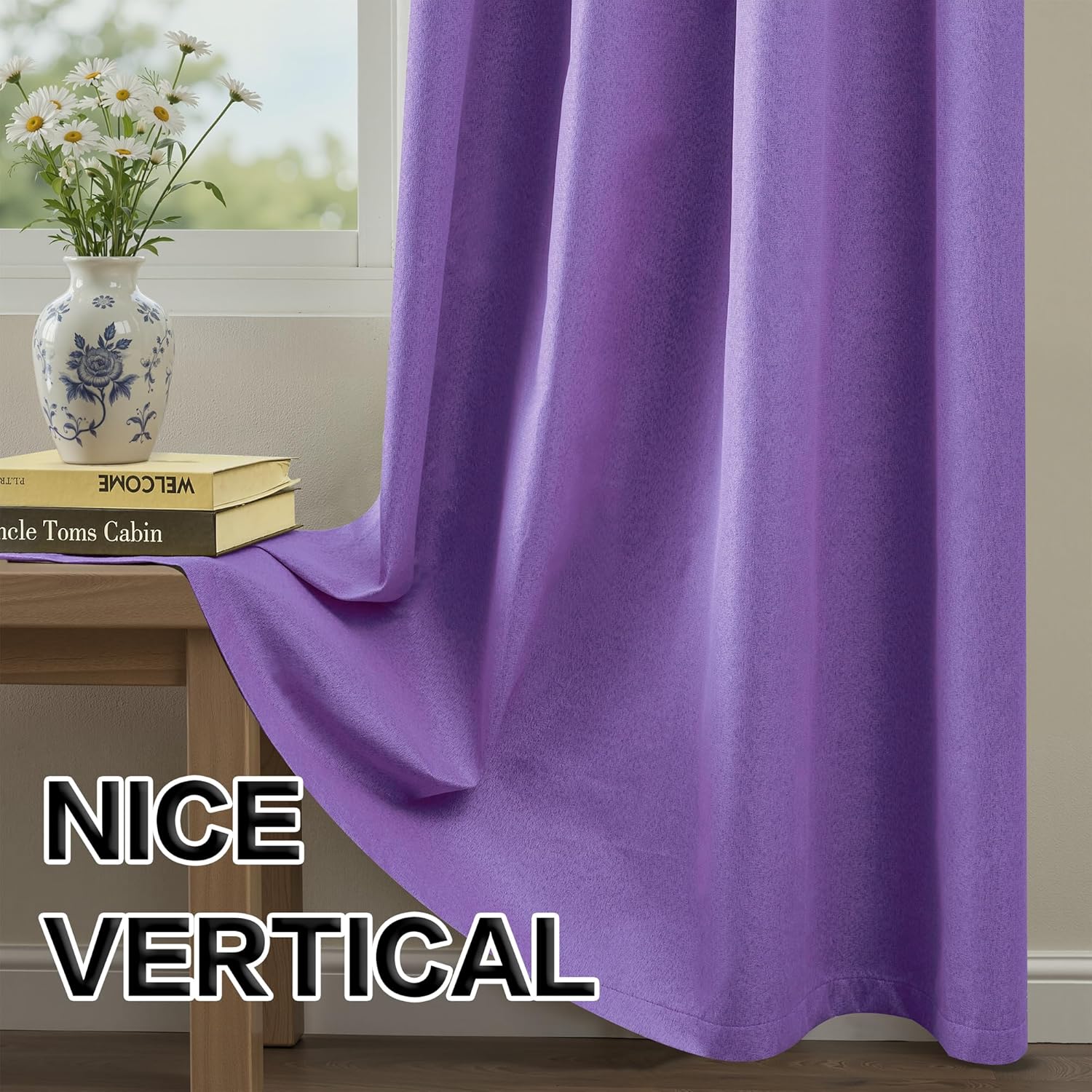 DONREN Full Lilacout Curtains for Bedroom, Thermal Insulated Noise Reducing Linen Grommet Window Drapes for Living Room and Nursery, Lilac, 66 x 108 Inch Length, 2 Panels