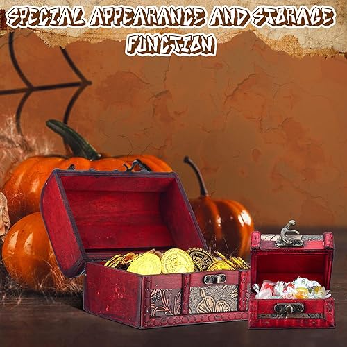 Miniatura 7 de 6 piezas de caja de madera del tesoro del tesoro, caja del cofre del tesoro pirata con mini cerradura de metal decorativa para joyas recuerdos