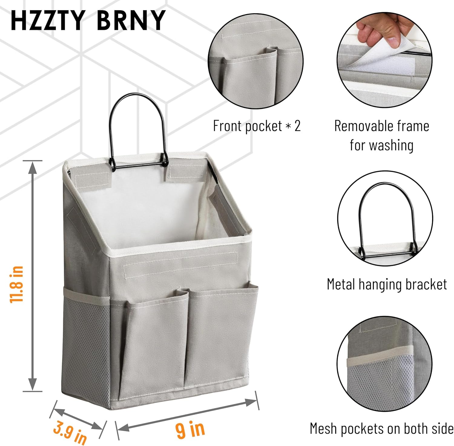 2pcs Small Wall Hanging Storage Bag, Pure Grey image 2