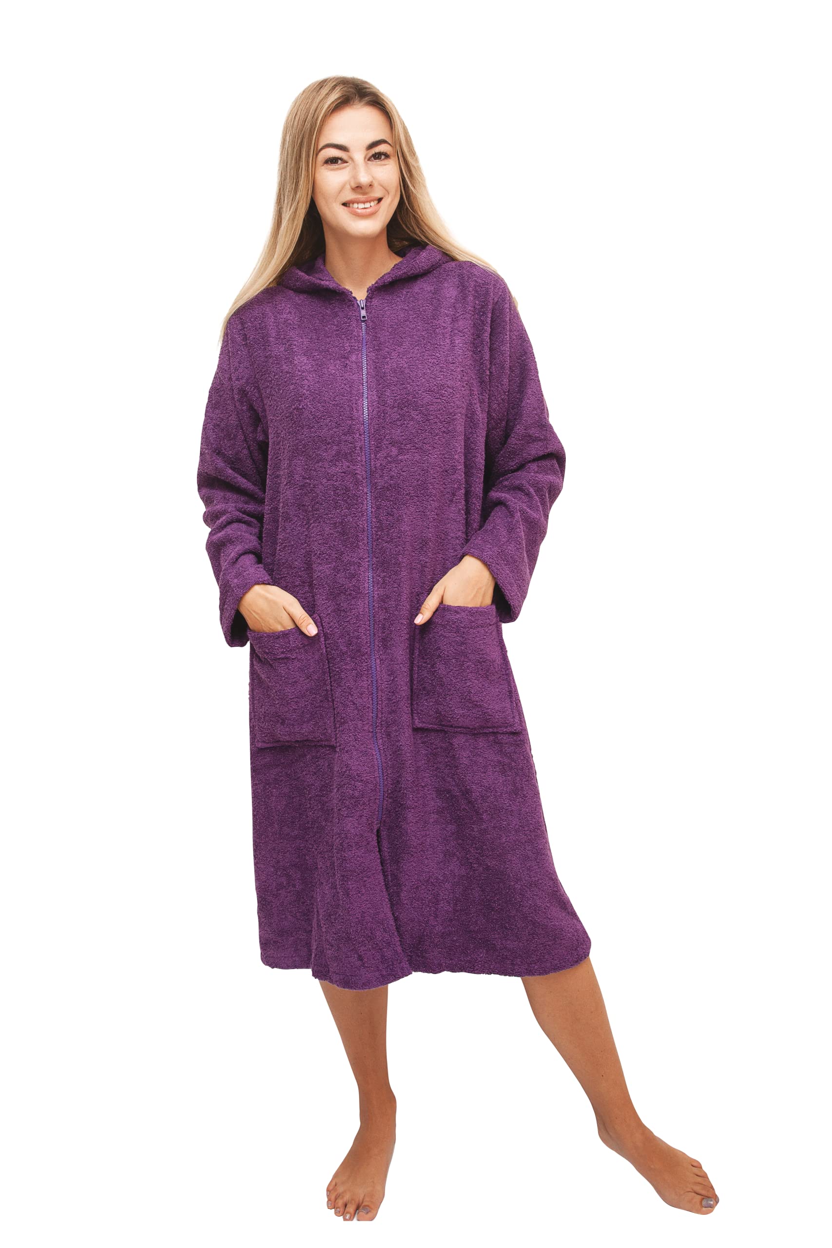 ALLEN & MATE Hooded Cotton Terry Cloth Robe with Zipper