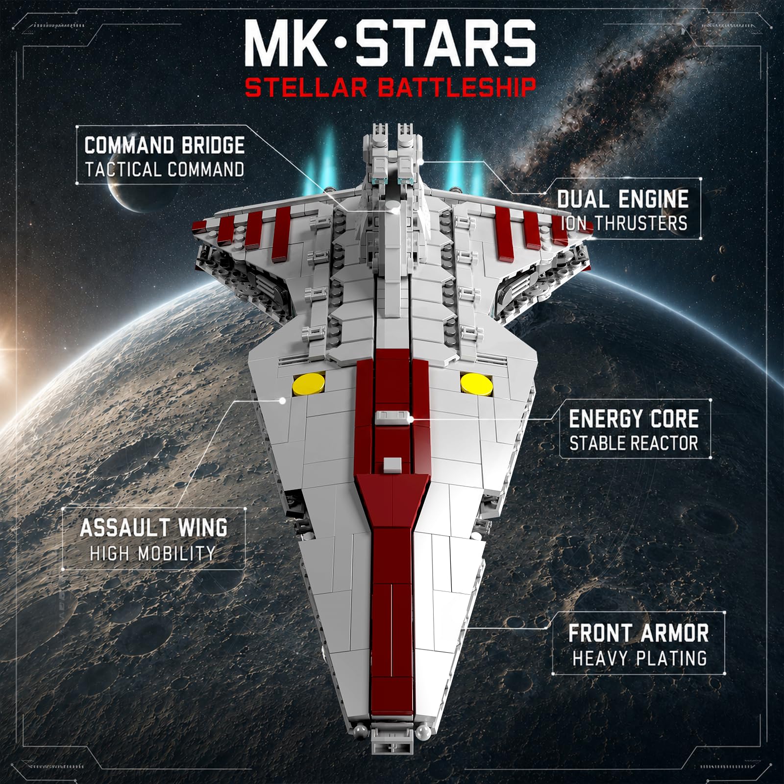 Mould King 21074 Großes Venator-Klasse Republik Angriffskreuzer Bausteine, 1320 Teile Technik Star Destroyer MOC Raumkreuzer Klemmbausteine Set Kompatibel mit Venator-Klasse Sternenzerstörer