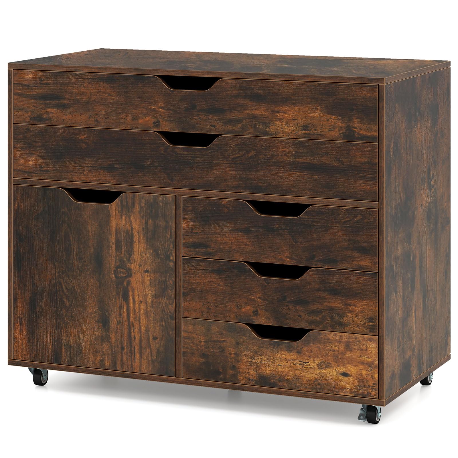 IFANNY File Cabinet, Rustic Filing Cabinet w/Universal Wheels, Wood Printer Stand w/Storage, Rolling File Cabinets for Home Office, Living Dining Room
