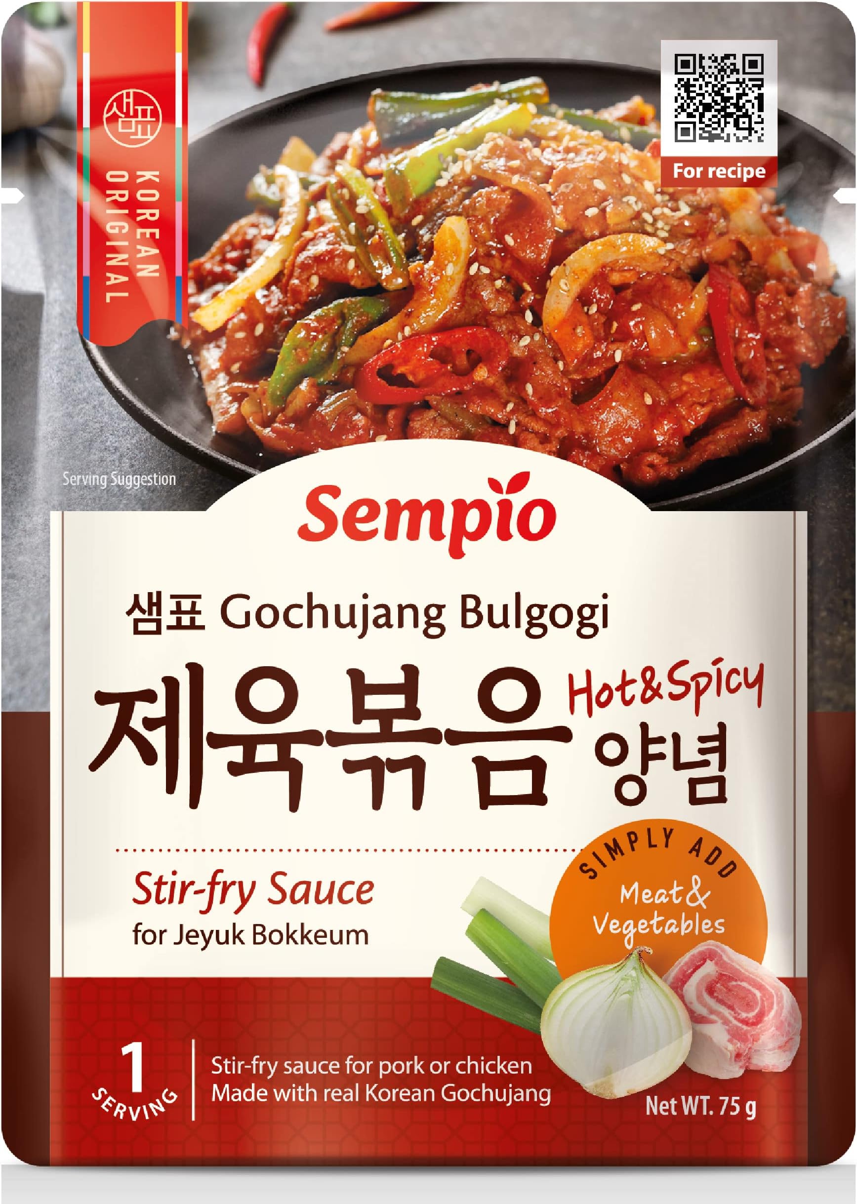 Sempio Gochujang Bulgogi Sauce (75g) - Authentic Korean Cuisine at Home. Sweet, Savory & Spicy Marinade for Pork Stir-Fry.