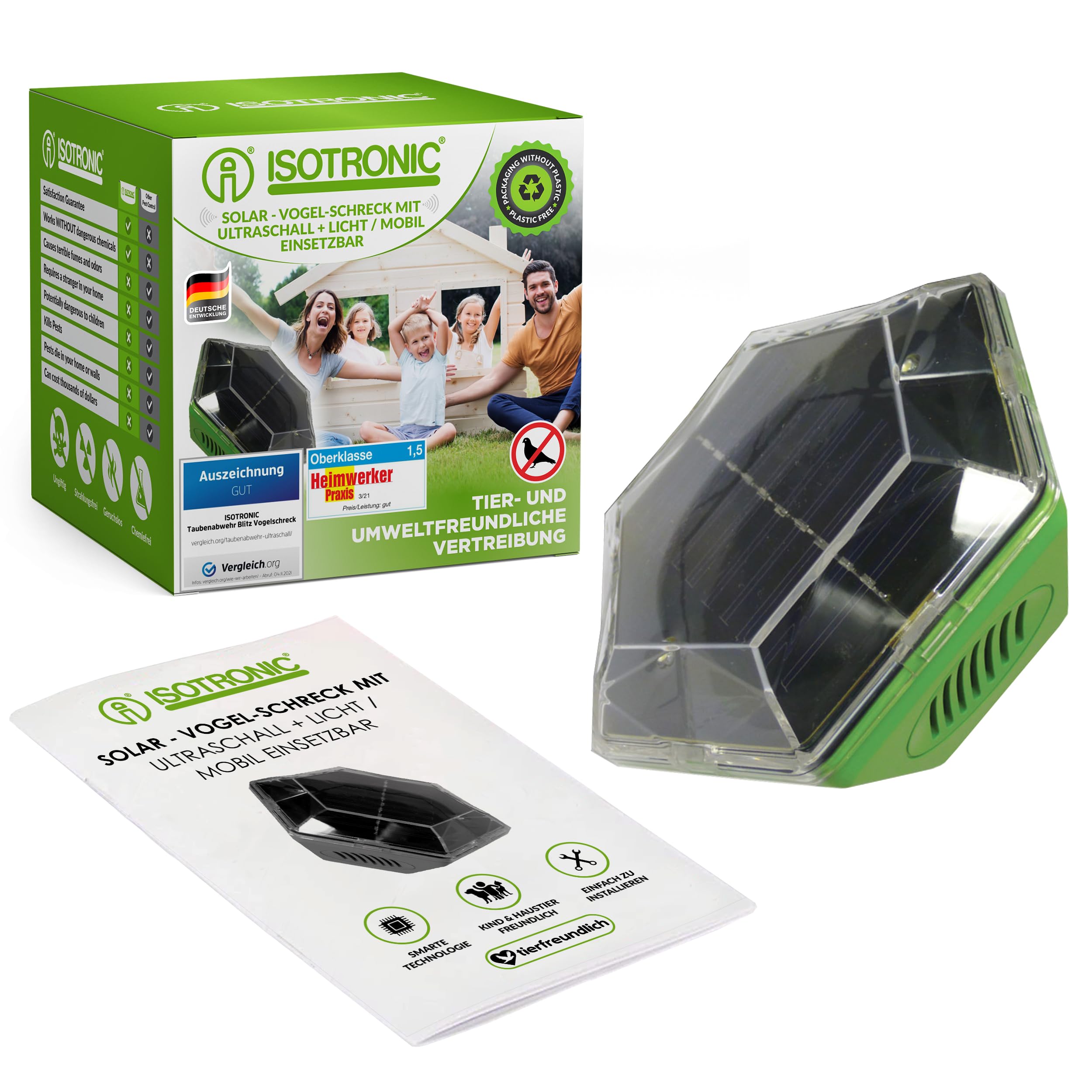 ISOTRONIC® Ultrasonic Solar Bird Repeller device, portable Bird Deterrent, Pigeon Scarer - Pack of 1 Pcs.