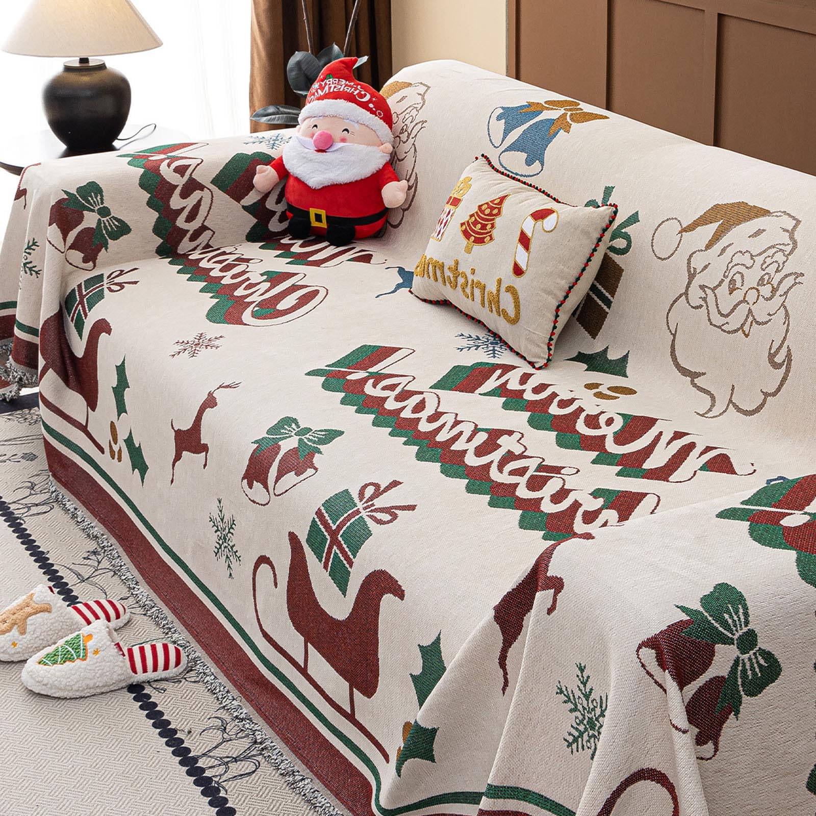 Housse de canapé extensible en chenille pour sublimer votre décoration de salon festive