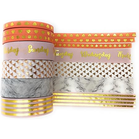 Marble Modern Peach Gold Foil Washi Tape 7 Rolls Each 10 Metres Journaling Card Making Scrapbooking Amazon Co Uk Home Kitchen