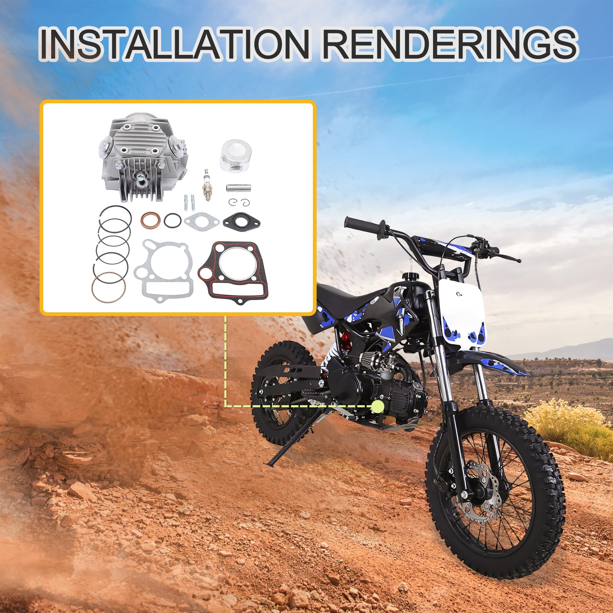 GOOFIT Culata de cilindro Anillos de pistón Junta de bujía de Reemplazo Para 4 tiempos Taotao 110cc Atv Scooter Dirt Bike Motocicleta Motor Go Kart Dirt Bike