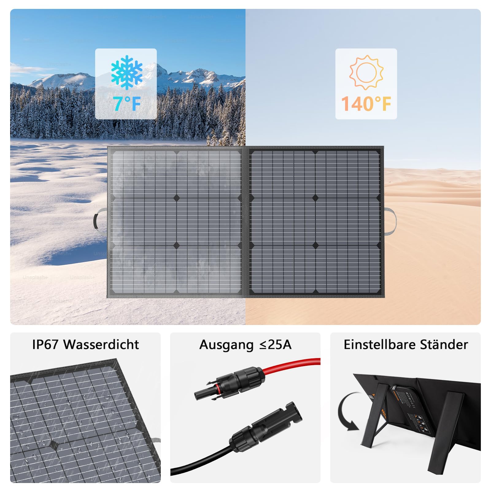 Panel solar portátil 110W Cargador solar, Panel solar plegable Kit impermeable IP67 con salida 20V, módulo de eficiencia 23,5% para estación de energía portátil, camping al aire libre