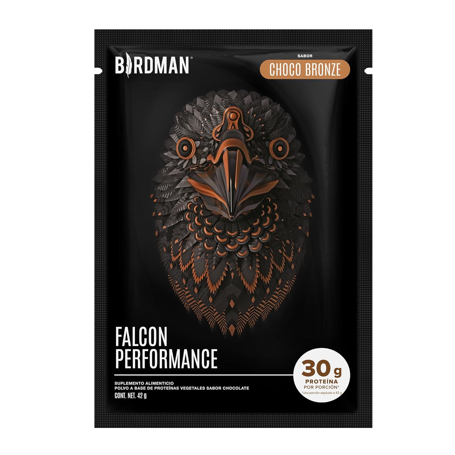 Birdman Falcon Performance Proteina Premium En Polvo, 30gr proteina, 3gr Creatina, Sin Inflamacion, Sin Acne, 10 Sobres Sabor Choco Bronze 420gr