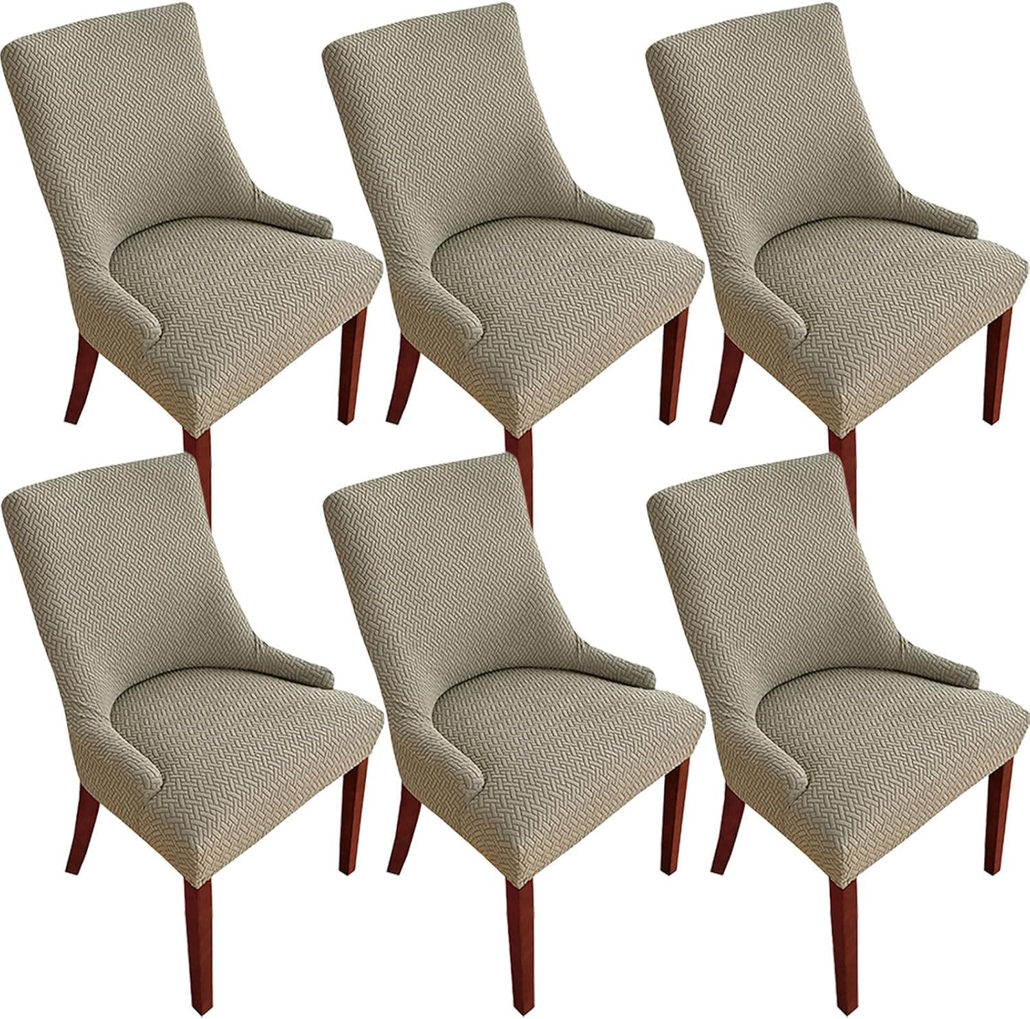 HACLEN Wingback Side Chair Slipcovers, Stretch Wingback Armchair Covers Reusable Kitchen Dining Chair Covers Washable Sloping Armchair Cover (khaki,Set of 6)