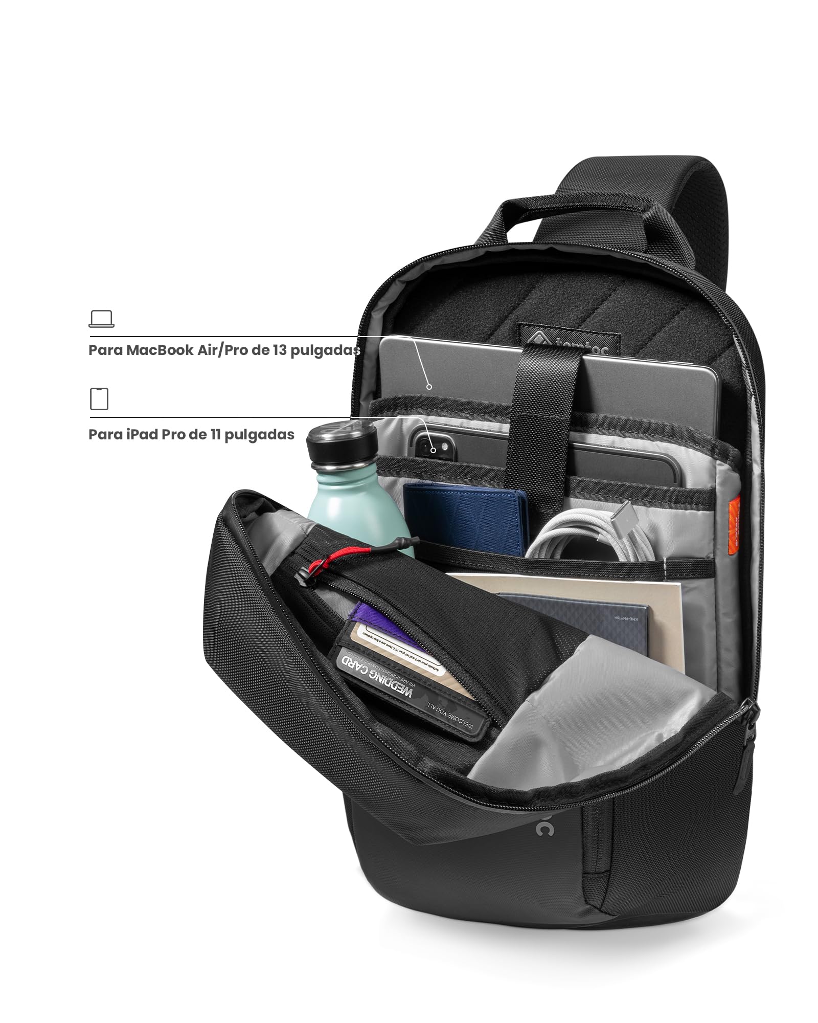 tomtoc Bolsa Sling Hombre compatible con 14" MacBook Pro M5 Pro/Max, 13" MacBook Air/Neo, 13" iPad Air M4/Pro M5, resistente al agua, bandolera cruzada, bolso de hombro, ligera para Viajes uso diario