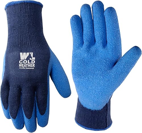 Guantes de trabajo para clima frío para hombre, carcasa de punto pesada, revestimiento de látex, azul marino, talla XL (Wells Lamont 571XL)