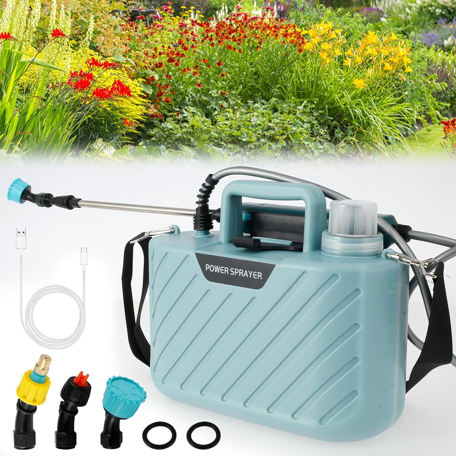 Upgrade Electric Sprayer 5L with 3 Mist Nozzles, Rechargeable Handle & Retractable Wand, Garden Weed & Water Sprayer with Adjustable Shoulder Strap & Spare Gasket
