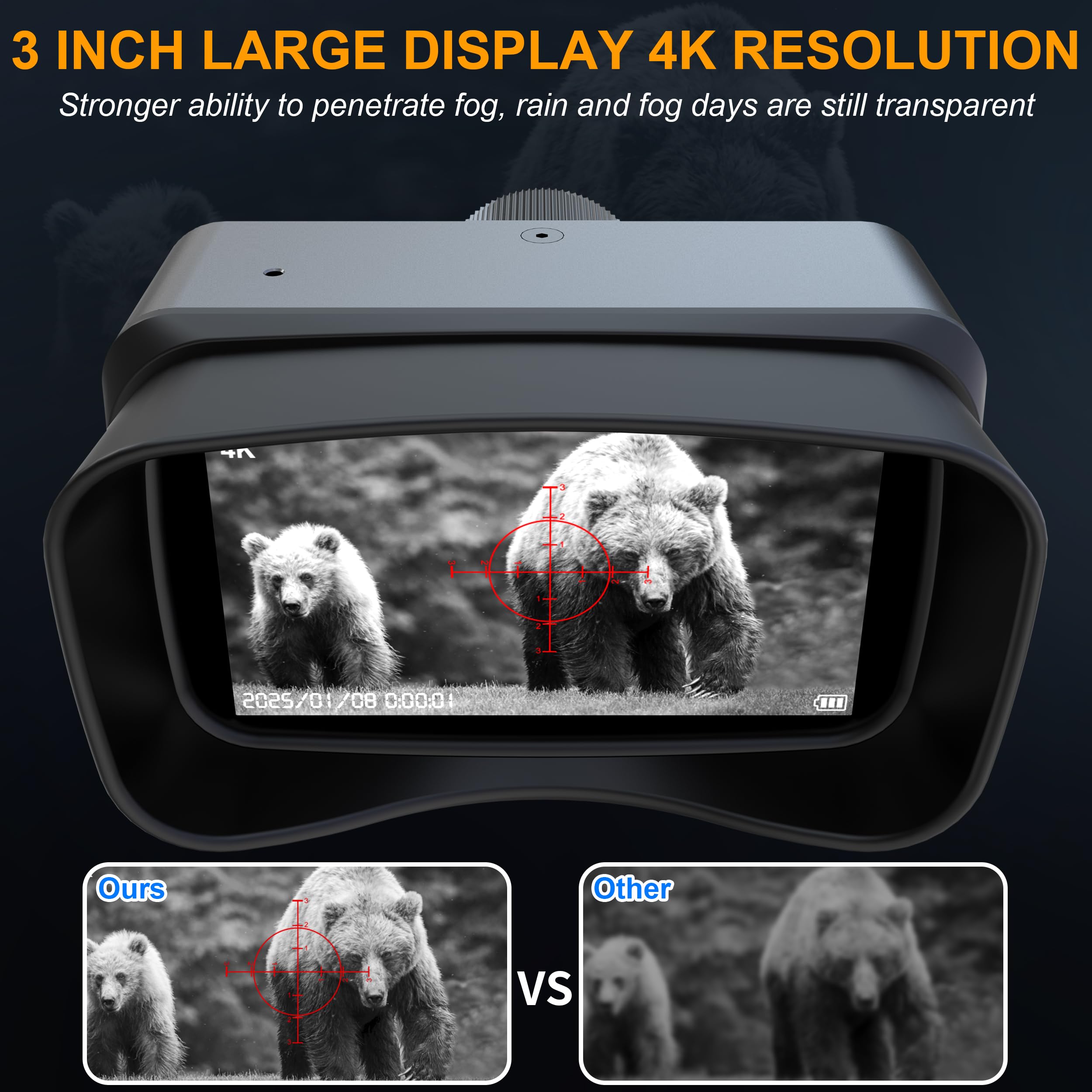 Riflewell Rechargeable Infrared Night Vision Outdoor High Magnification Telescope Monocular Large Screen 4K High Definition Night Vision Device