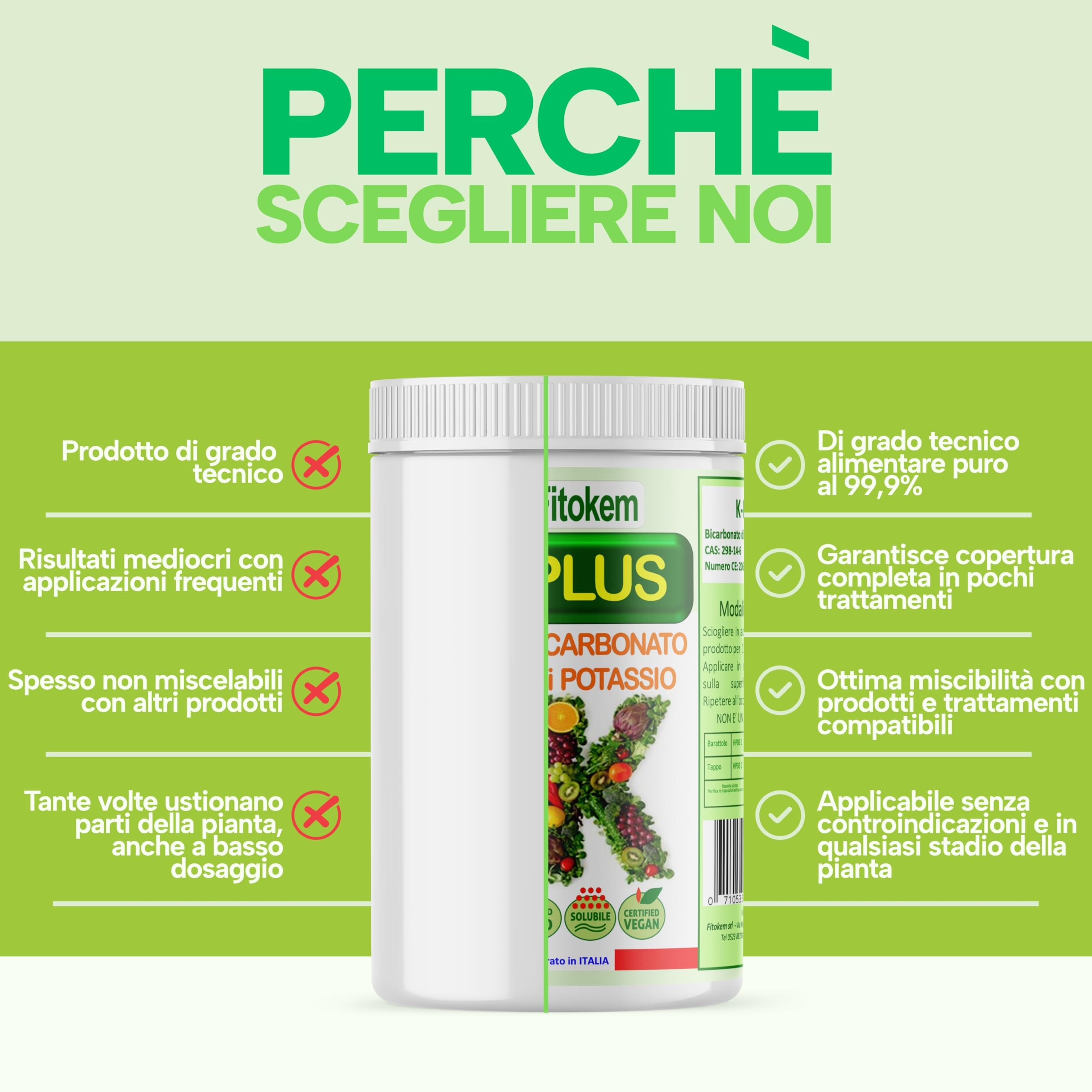 Fitokem K Plus Bicarbonato di Potassio 1KG Fertilizzante Fungicida Universale per Piante