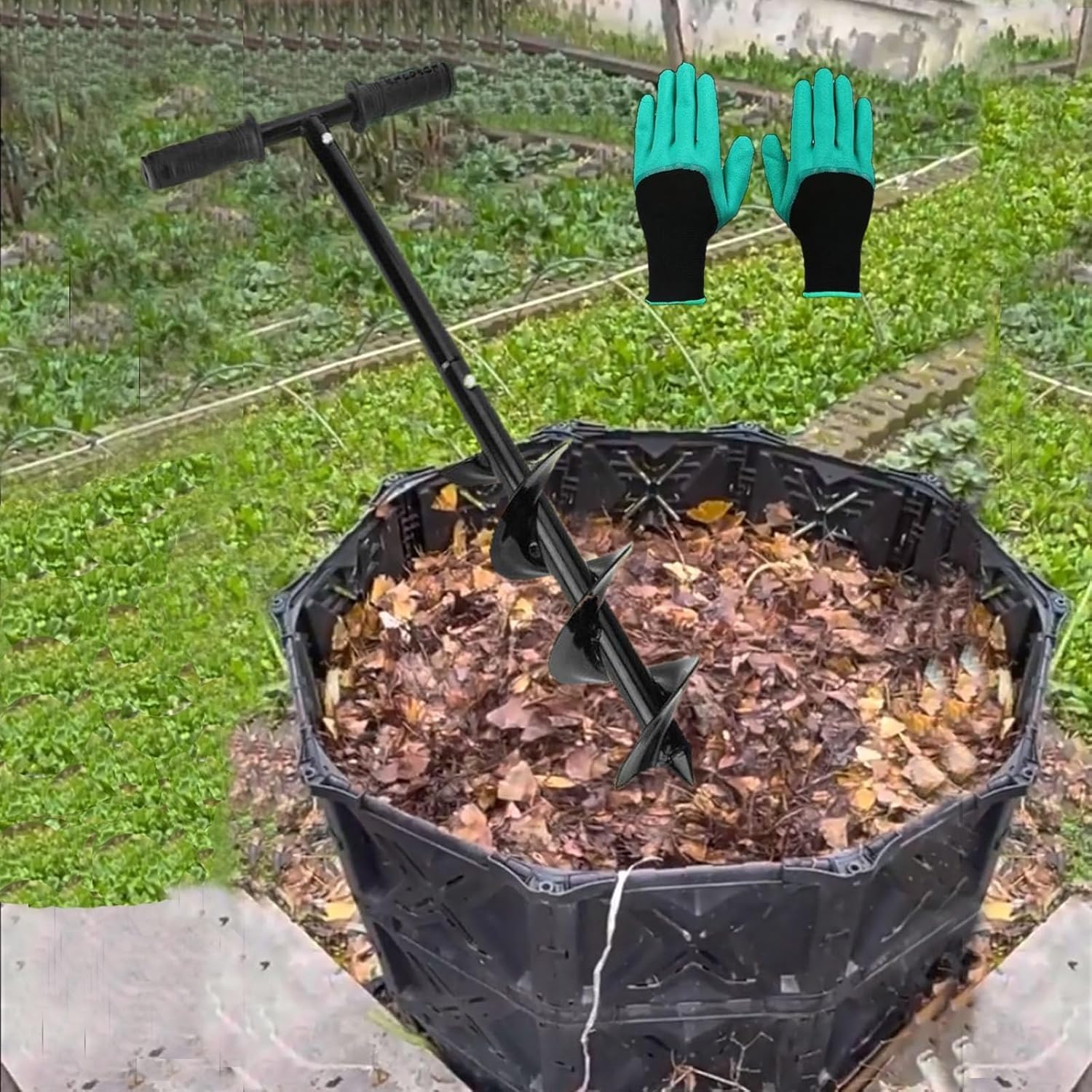 Herramienta rotativa de compost - Herramienta de mezcla de compost - Aireador de compost - Espátula de mezcla para vasos de compost para exteriores