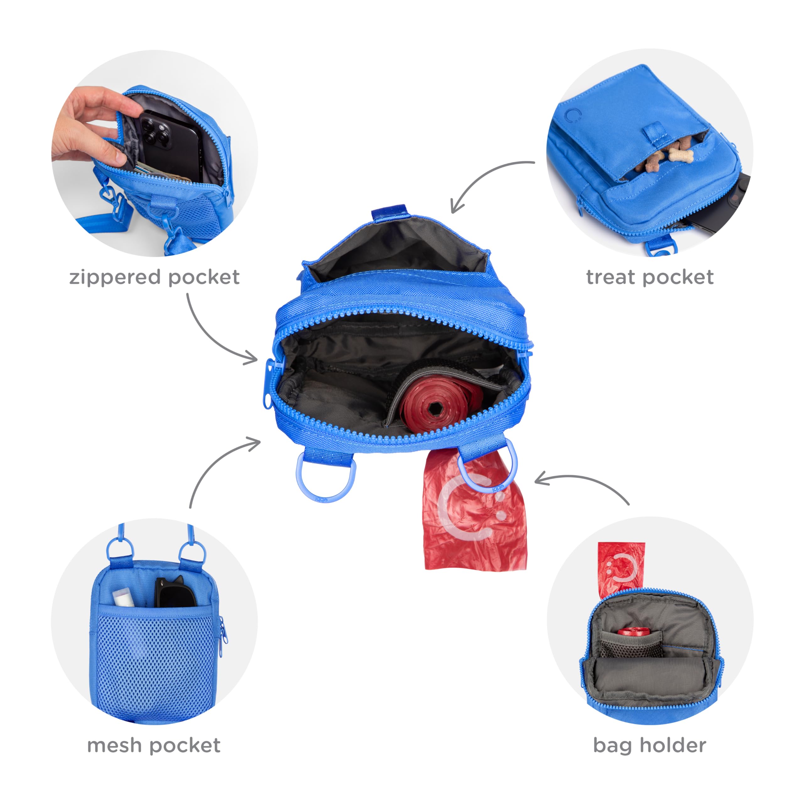 Ubbi Pochette à friandises pour Chien, entraînement Mains Libres, Distributeur de Sacs à déjections Canines intégré, Plusieurs Positions de Sangle réglables, Bleu