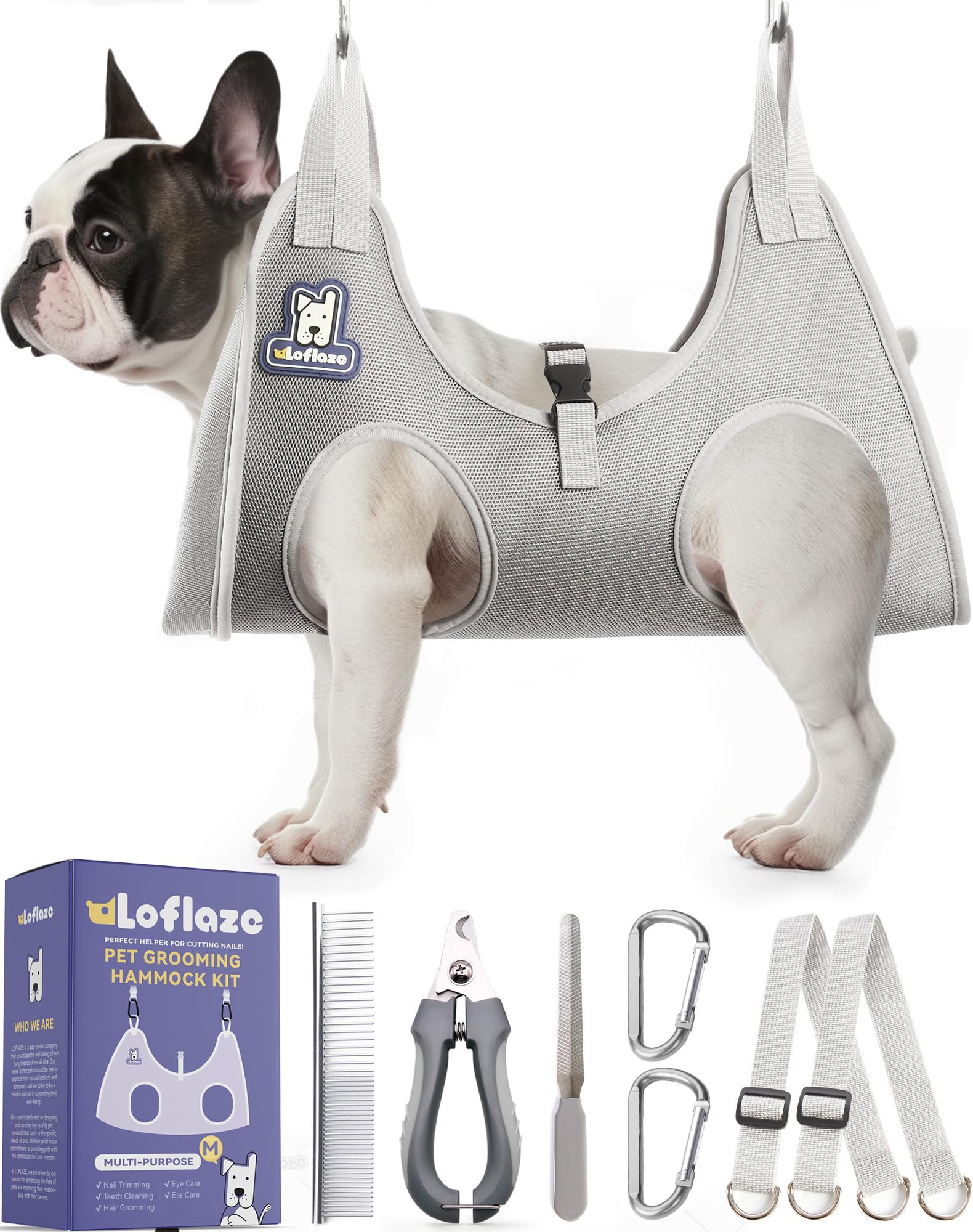 Loflaze Dog Grooming Hammock Harness for Dogs & Cats with Pet Nail Clipper Trimmer - Cat Hanger Sling for Trimming Clipping Nails- Dog Hammock