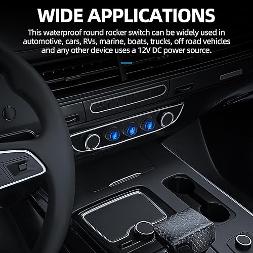 Miniatura 6 de DaierTek Interruptor basculante redondo impermeable con certificación UL con carcasa de 12 V, interruptor de palanca basculante LED azul iluminado