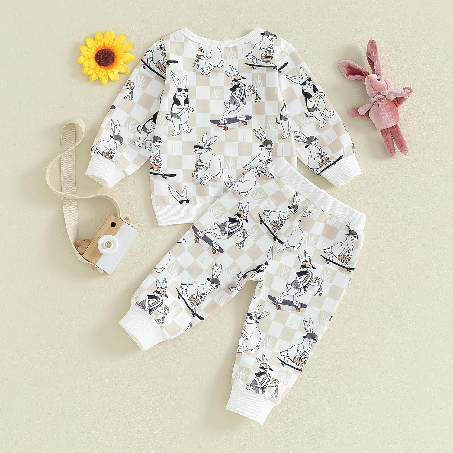 Baby Boy Easter Outfit Bunny Long Sleeve Sweatshirt Top and Pants Set 2Pcs Toddler Boy Easter Outfit - Image 7