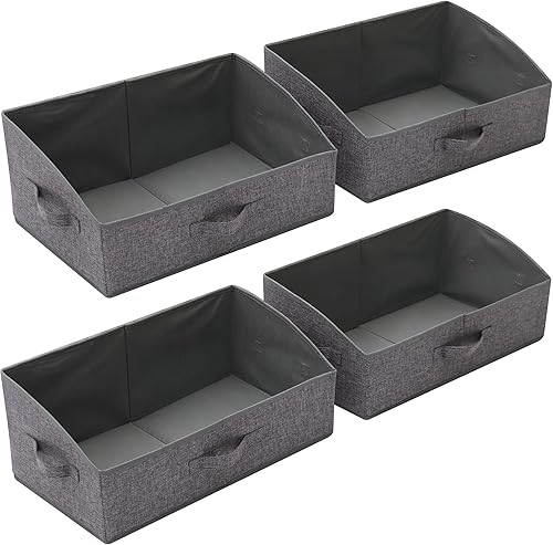 Paquete de 4 contenedores trapezoidales grandes plegables con asa, organizador de almacenamiento de tela, contenedores de tela, caja de lino, cestas