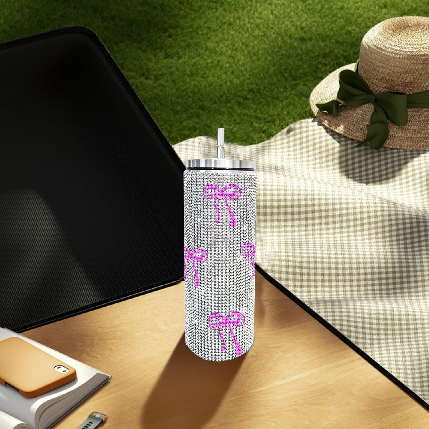 INSTOME 20oz Diamond Coquette Bow Tumbler,Pink Bow Bling Tumbler,Rhinestone Bow Cup,Pink Thermal Water Bottle for Women - Image 7