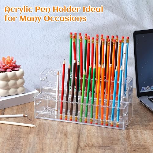 Miniatura 4 de Tolare 2 soportes para bolígrafos de acrílico transparente de 2 niveles con 96 ranuras, soporte de exhibición de acrílico con múltiples agujeros