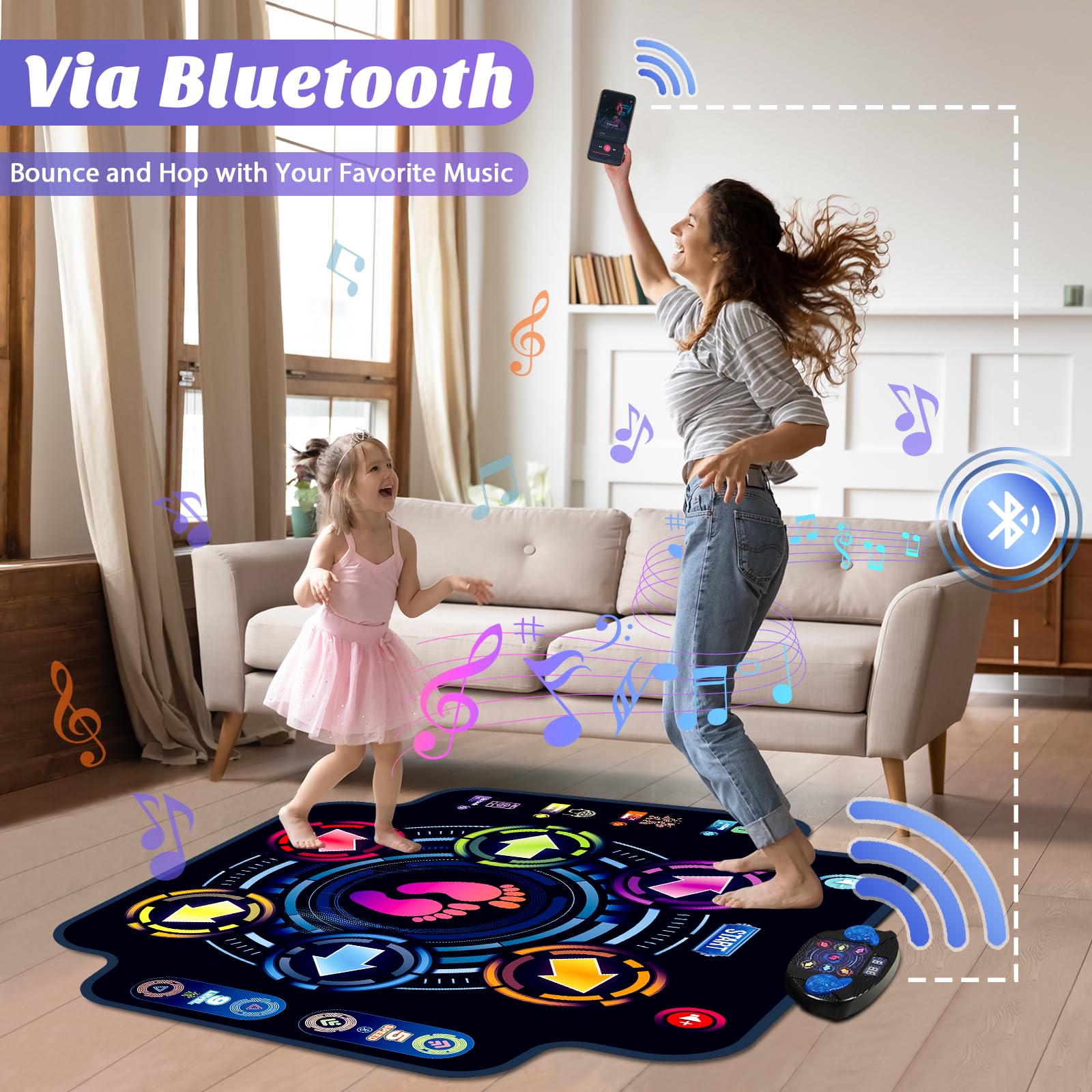 Alfombrilla de baile, almohadilla electrónica de baile para niños con Bluetooth inalámbrico, 5 velocidades, 9 niveles, juguetes musicales, regalos de cumpleaños y Navidad para niñas y niños de 3, 4, 5 6