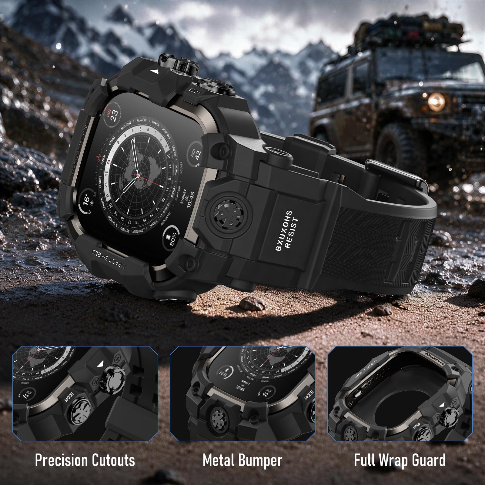BXUXOHS Custodia e cinturino per Apple Watch 49 mm, robusto paraurti in