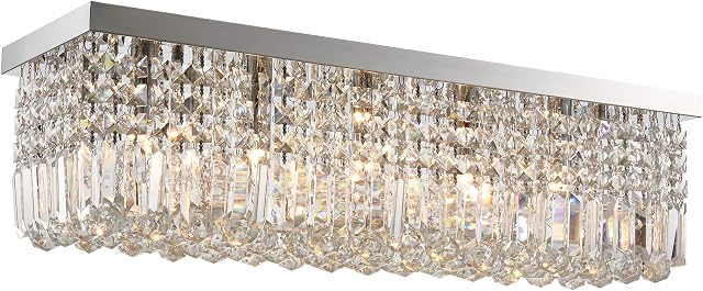 HOMCOM Modern Crystal Ceiling Light Square Crystal Chandelier for Living Room, Dining Room, Hall, E14 Base, Silver, 80 x 25 x 23cm