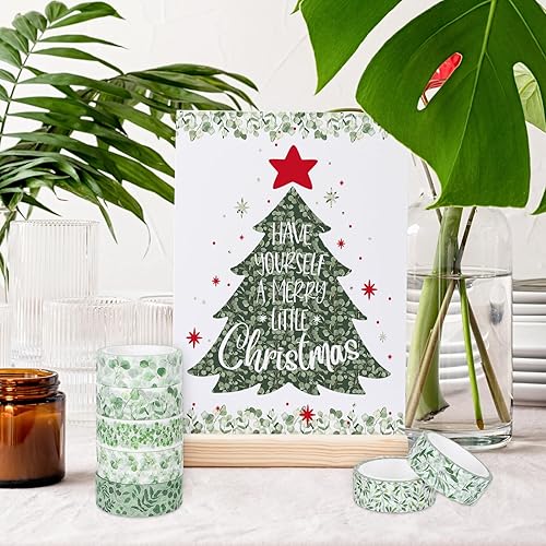 Miniatura 7 de Whaline 12 rollos de cinta washi de hojas de eucalipto de hojas de eucalipto, cinta adhesiva de plantas verdes, cinta adhesiva decorativa de