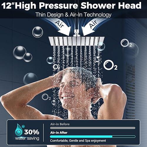 Miniatura 2 de PDPBath Cabezal de ducha de metal con combo de mano, cabezal de ducha de lluvia de 12 pulgadas con brazo de extensión ajustable, varita de mano de