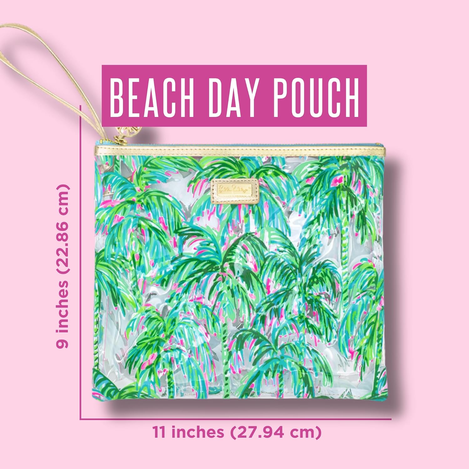 Lilly Pulitzer Water Resistant Vinyl Beach Day Pouch, Zipper Bag Includes Drink Hugger, Small Pouch, and Towel Clips - Image 2