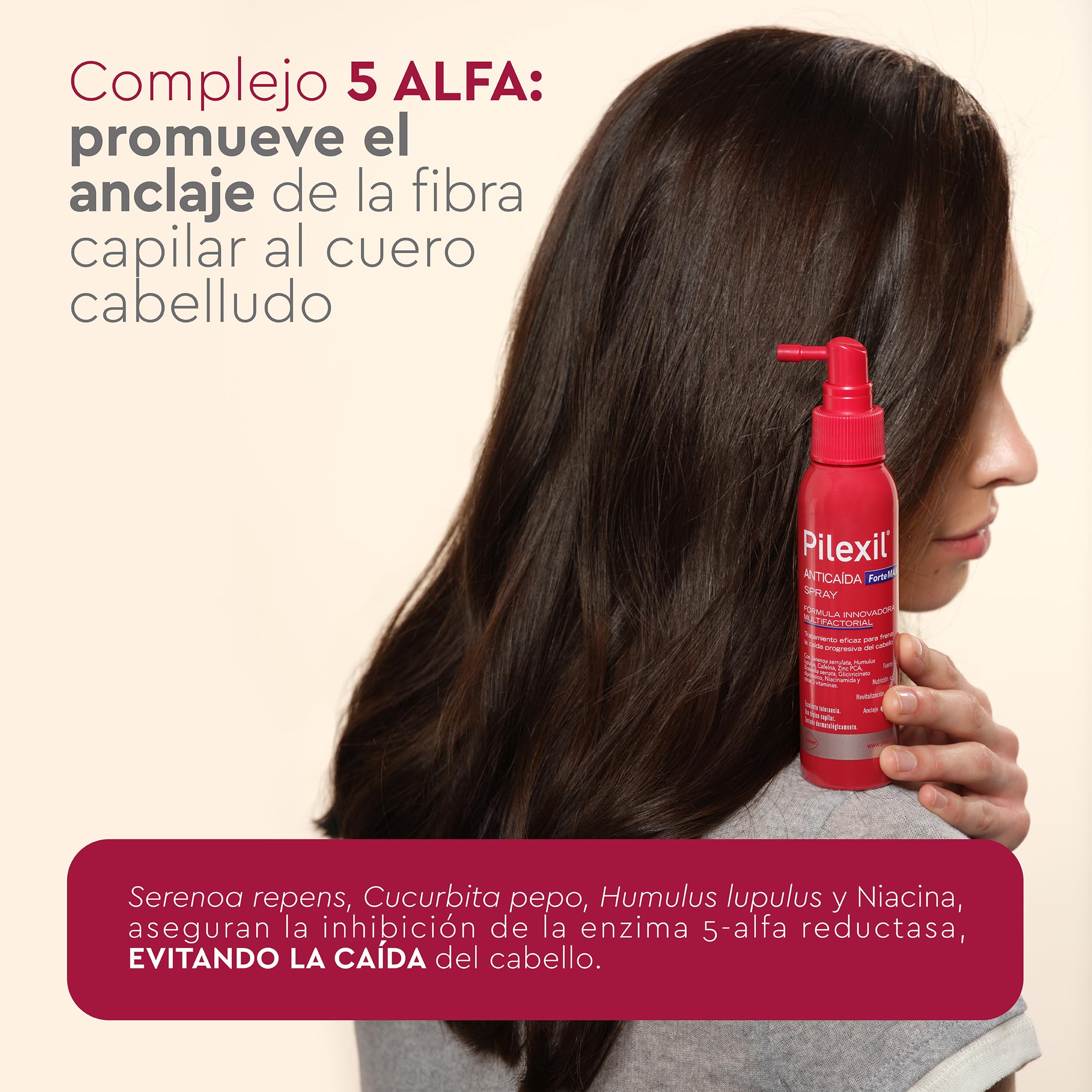PILEXIL FORTE MAX - Spray Anticaída 120 ml, Tratamiento Uso Tópico para Caída Progresiva del Cabello - Con 4 Complejos, 5 Alfa, Nutricional, Antioxidante y Revitalizante - Para Hombres y Mujeres