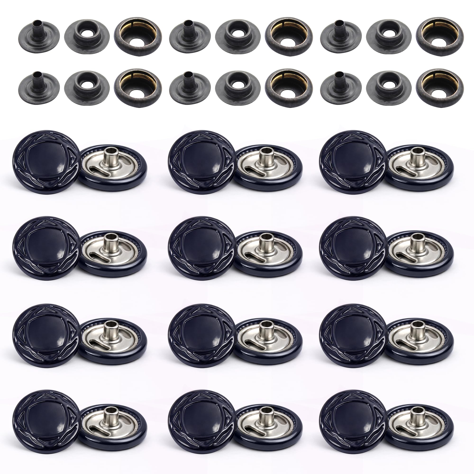 WedDecor Azul Marino 15mm Botones a Presión Metal Resistente Níquel Libre 4 Partes Cierres Remaches Botón para Cuero Manualidades, Chaquetas, Bolsas, Tiras, Jeans, Ropa Reparación - Pack De 1000