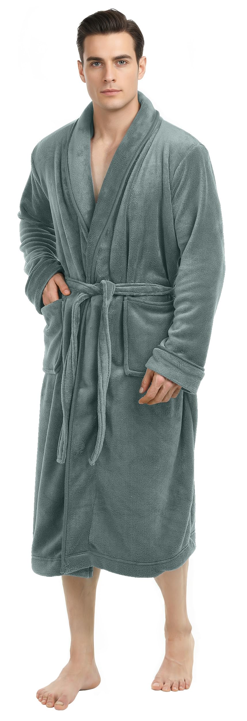 NY Threads Luxurious Mens Shawl Collar Fleece Bathrobe Spa Robe