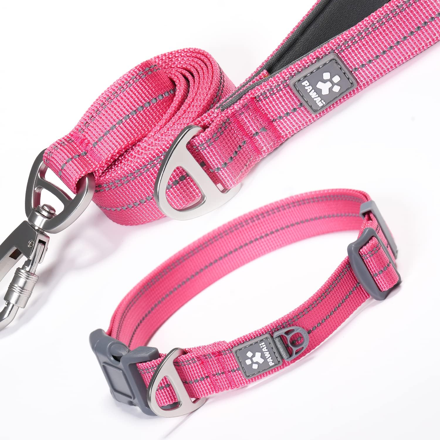 Pawaii Dog Collar and Leash Set, Personalized Dog Collar with Reflective Dog Leash, Dog Collar and Leash for Medium Dogs Adjustable Size
