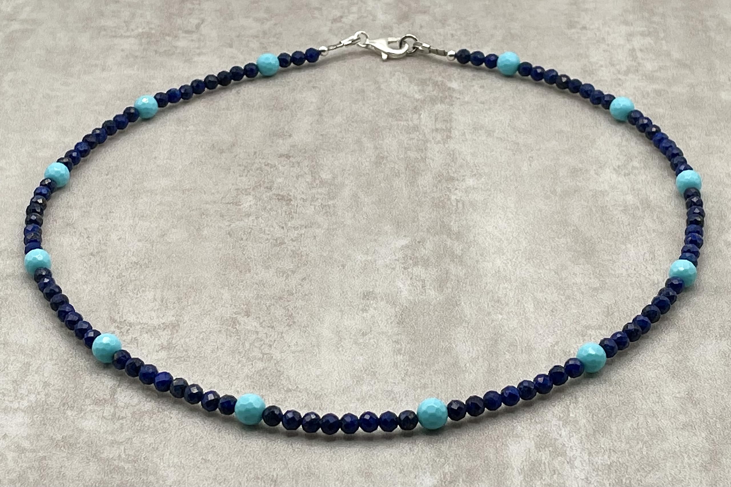 Collana Lapislazzuli Blu e Turchesi, Argento 925, Girocollo con Pietre Piccole, Gioielli Minimalisti, Bijoux Semplici, Pietra di Settembre