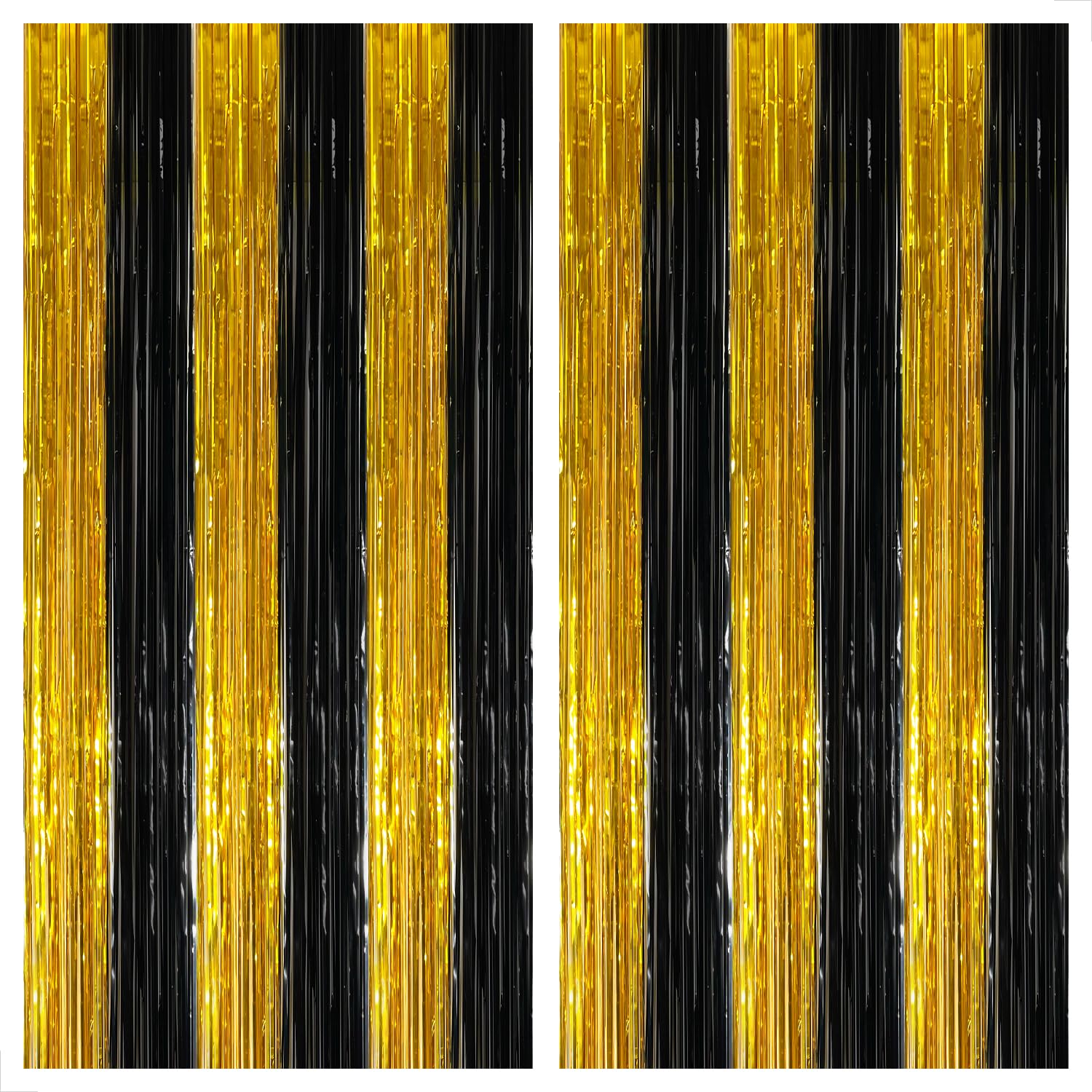 KatchOn, Xtralarge Black and Gold Streamers - 8x3.2 Feet, Pack of 2 | Black and Gold Fringe Curtain for Black and Gold Party Decorations | Black and