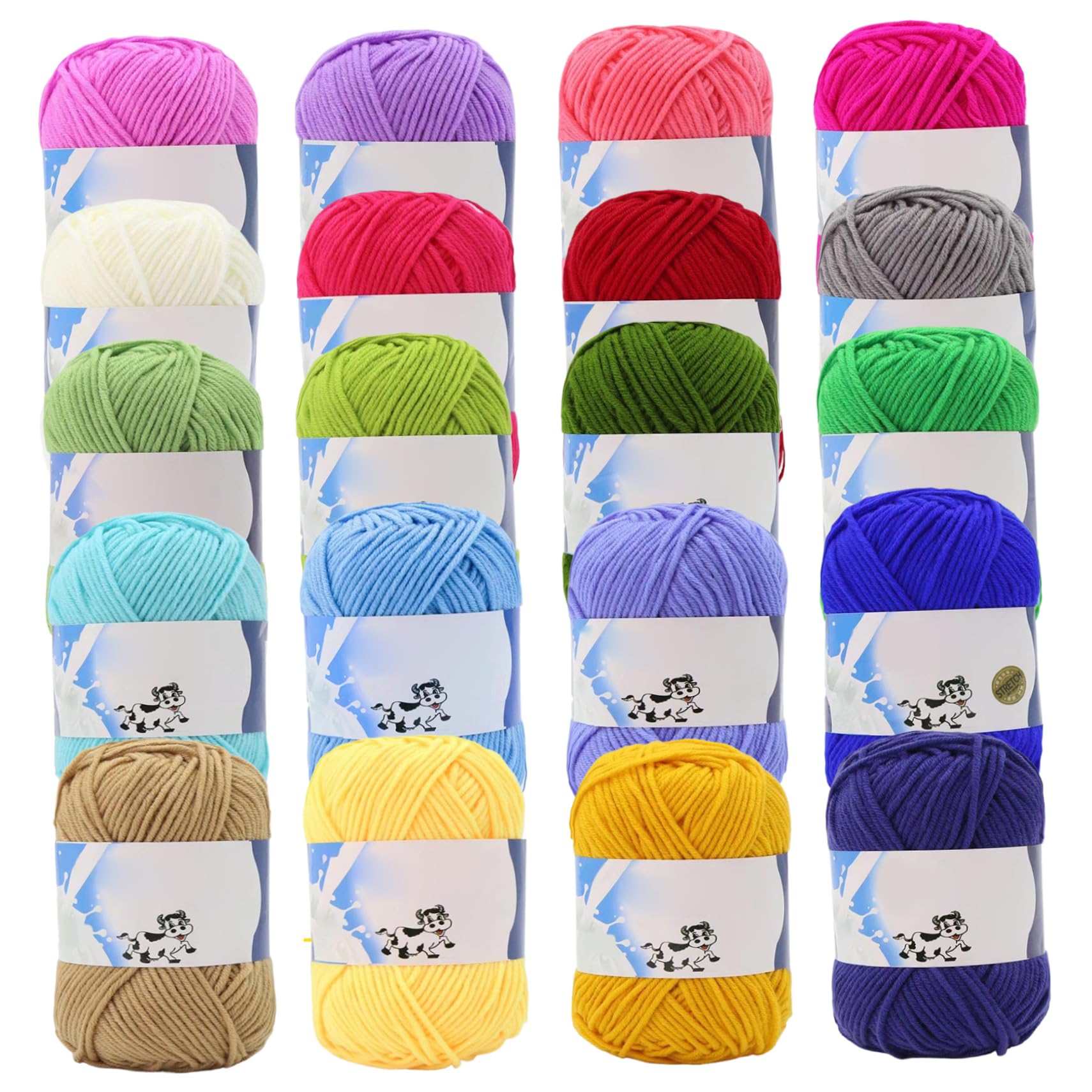 Hilo de algodón de leche para ropa de bebé con 20 madejas multicolor