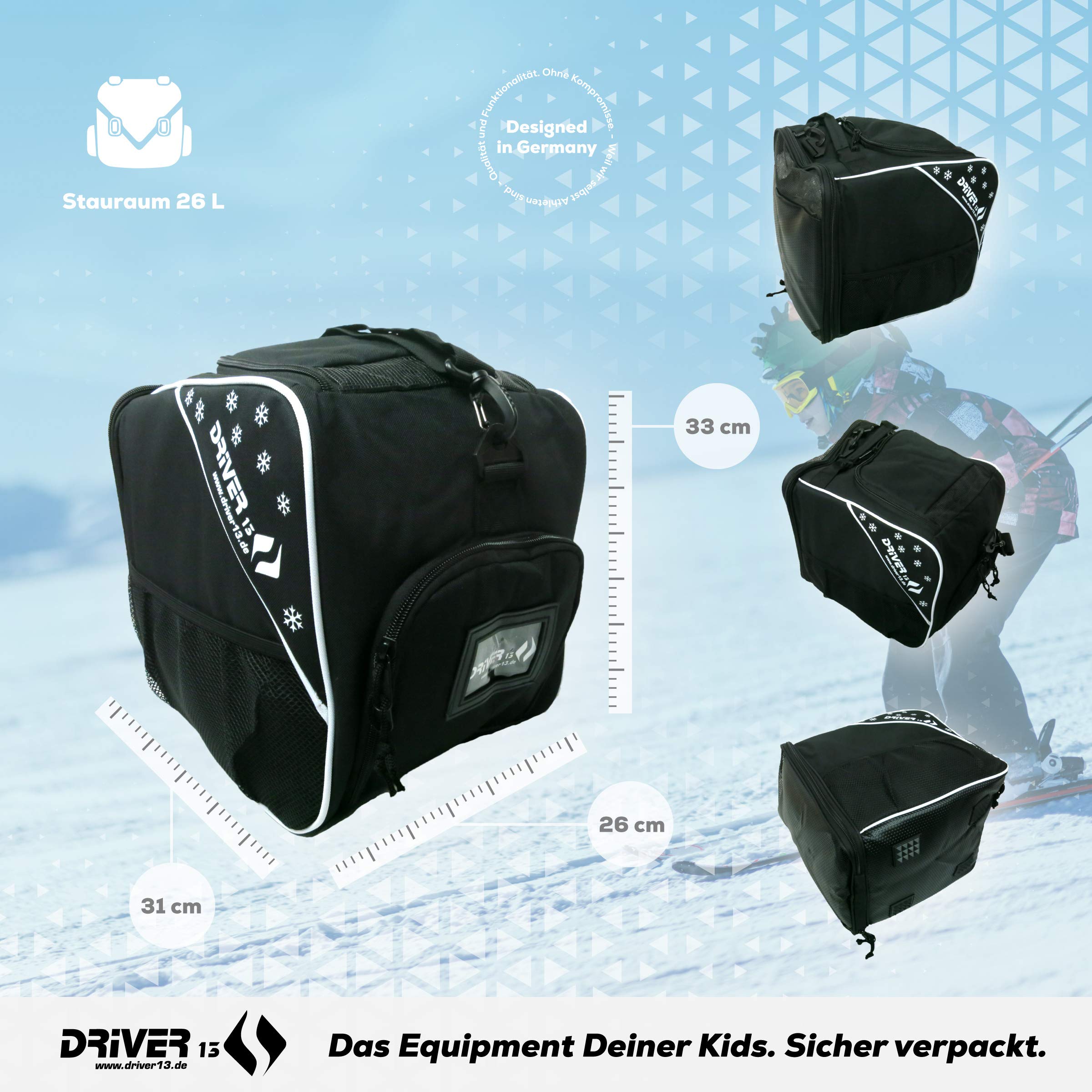 Driver13 borsa scarponi da sci per bambini (bootbag), borsa per scarponi da sci e boots snowboard, maniglia, nero