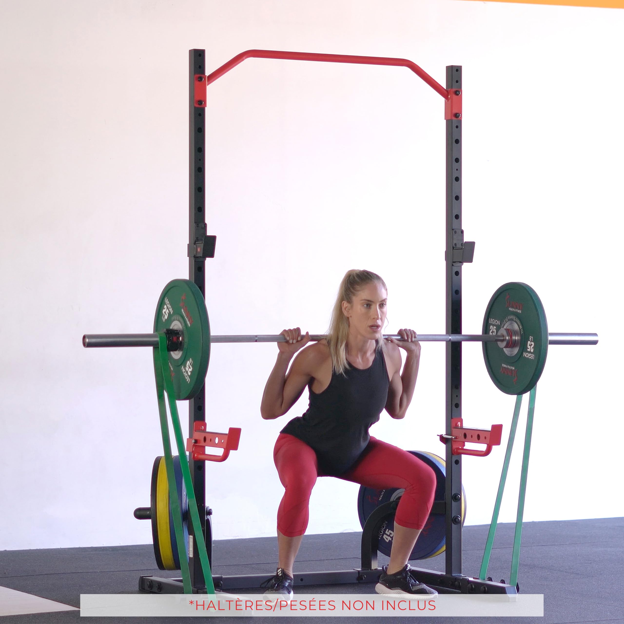 Sunny Health & Fitness Banc de presse vertical multifonctionnel réglable pour squat, presse d'épaule, développé couché incliné, rangées d'haltères, boucles de biceps, soulevés de terre